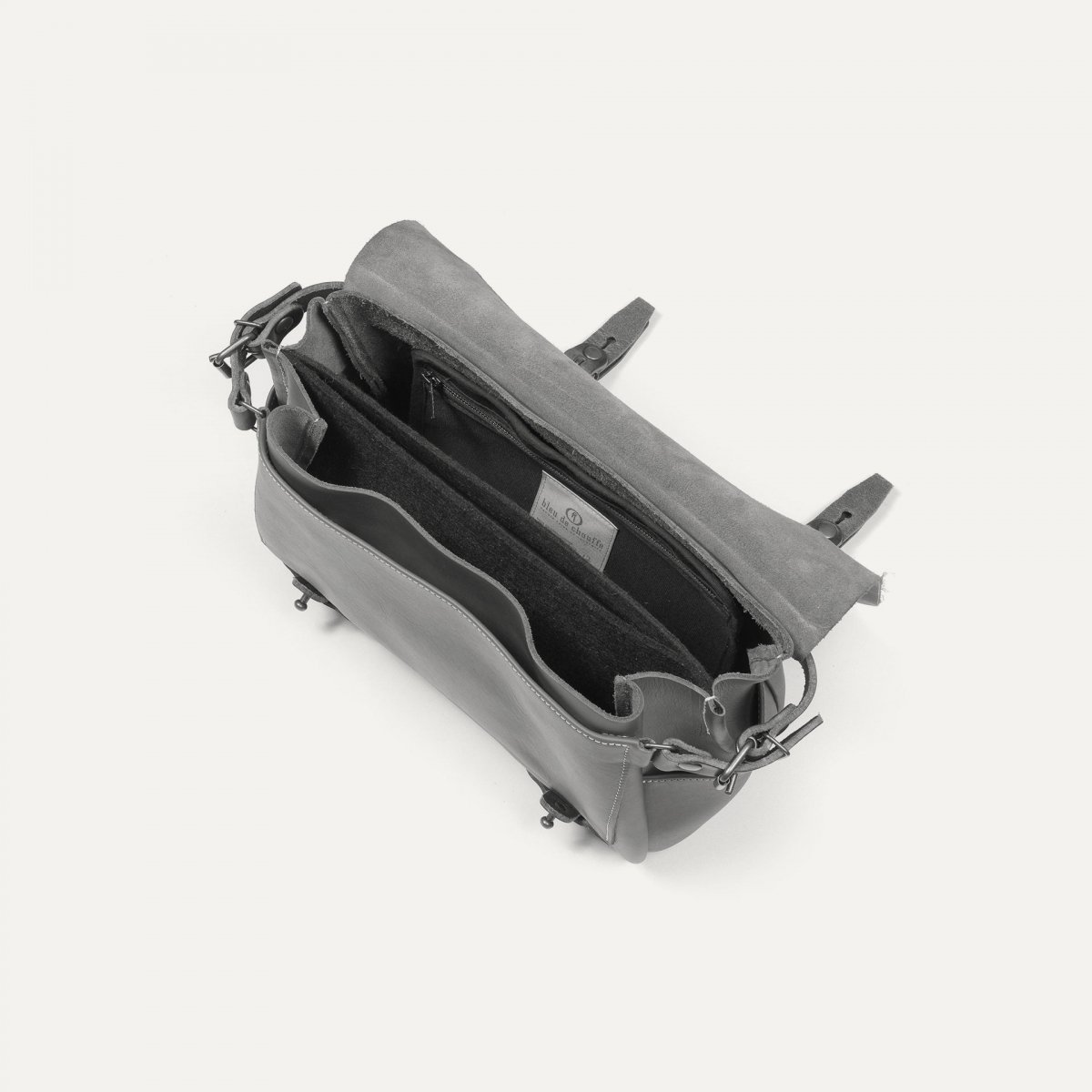 Bleu De Chauffe Sac Postier Eclair S - Noir - Sac Bandoulière Cuir - Fabriqué En France