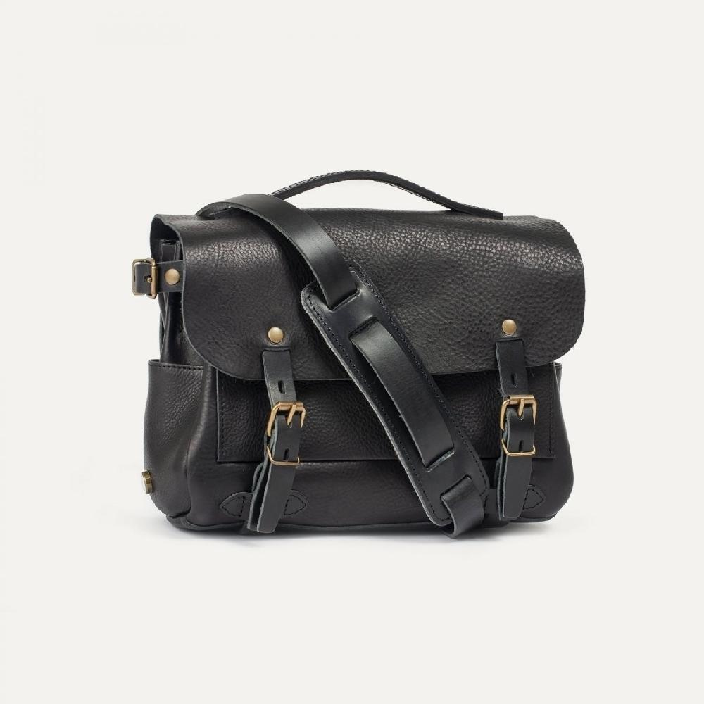 bleu de chauffe Sac Postier Eclair S - Noir - Sac bandoulière cuir - Fabriqué en France