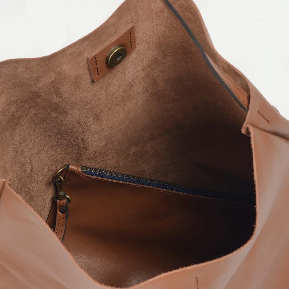 Bleu De Chauffe Sac Souple Double Porté Mission - Camel - Sac à Main Femme Made In France