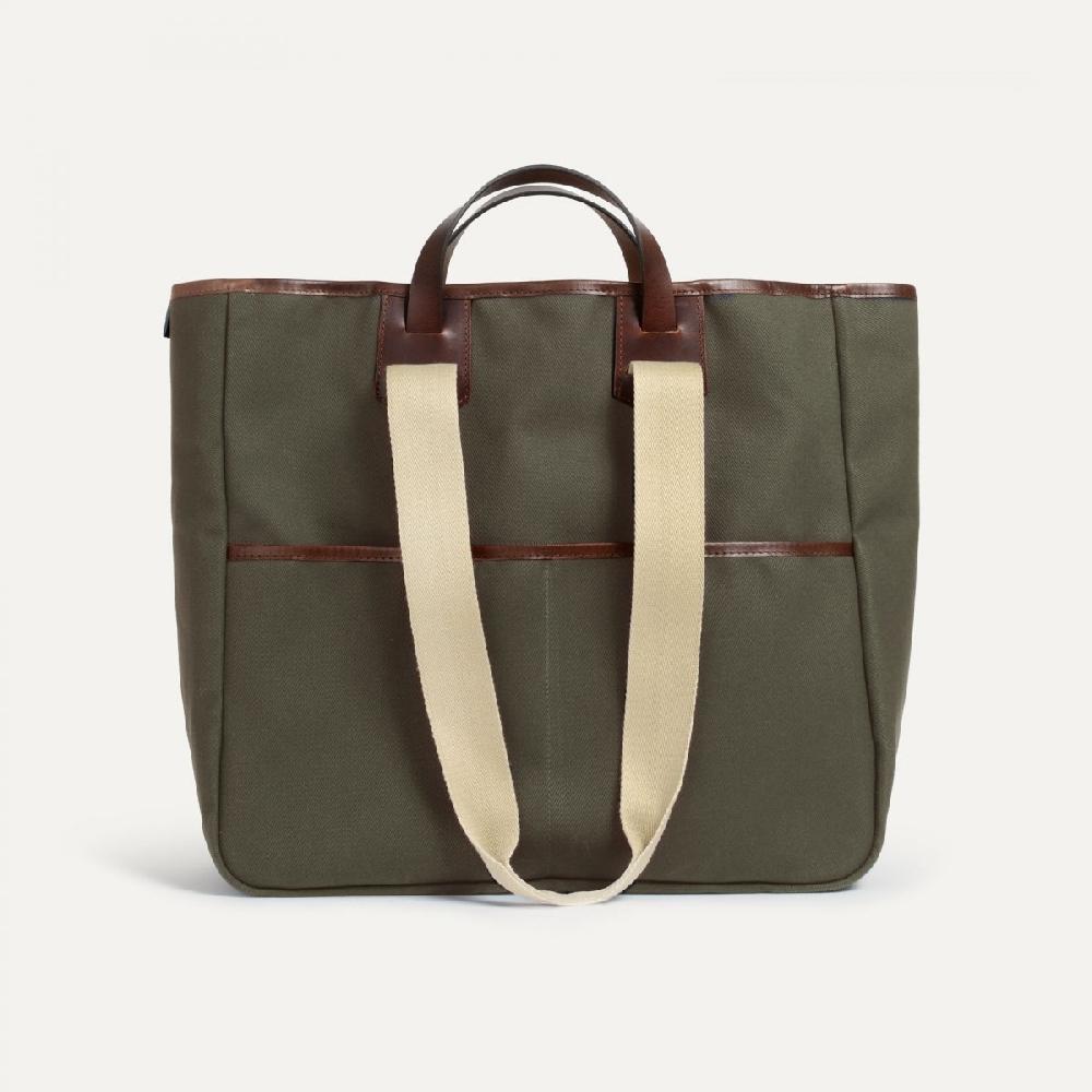 Bleu De Chauffe Tote Bag Meline - Kaki - Cabas Toile Et Cuir Made In France Homme Et Femme