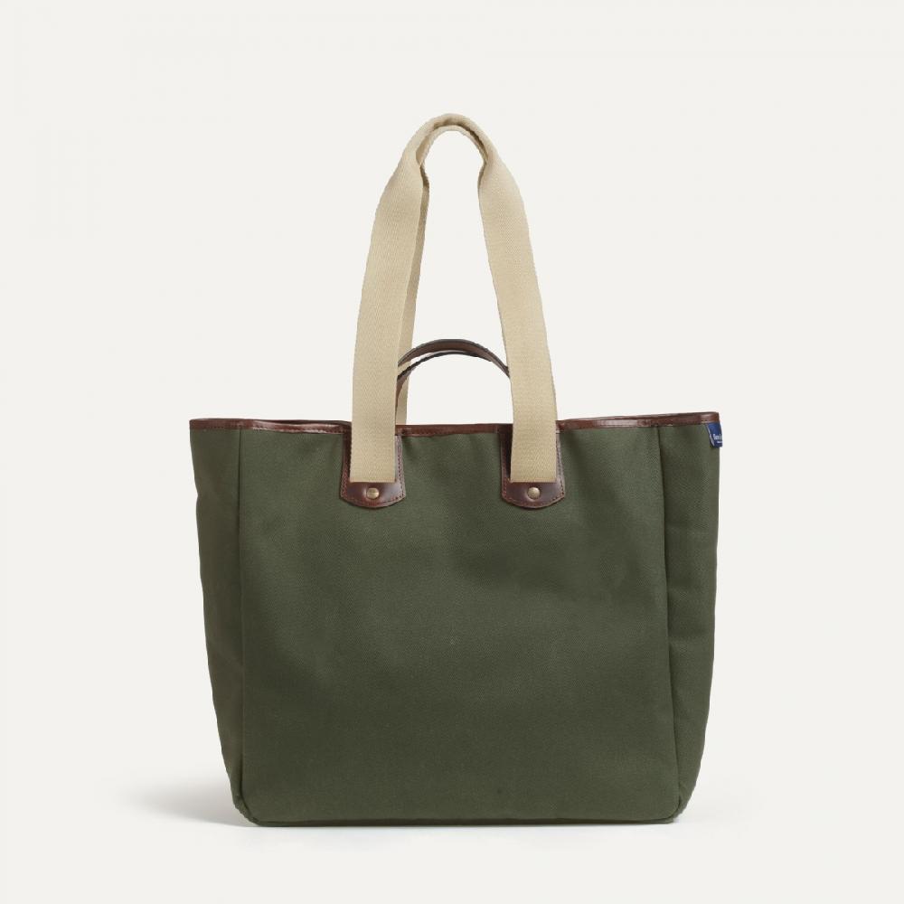 Bleu De Chauffe Tote Bag Meline - Kaki - Cabas Toile Et Cuir Made In France Homme Et Femme
