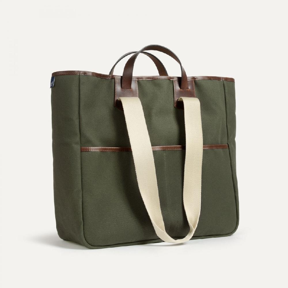 bleu de chauffe Tote bag Meline - kaki - Cabas toile et cuir made in France homme et femme