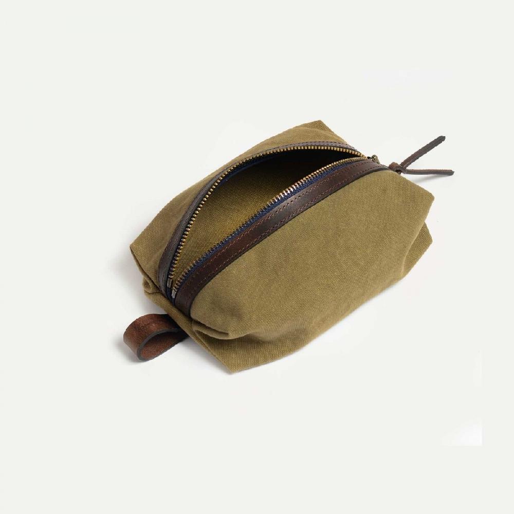 Bleu De Chauffe Trousse De Toilette ZAZOU - Kaki Us Stonewashed / Toile Et Cuir
