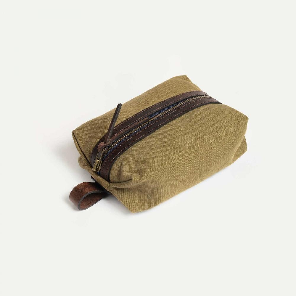 bleu de chauffe Trousse de toilette ZAZOU - Kaki us Stonewashed / Toile et Cuir