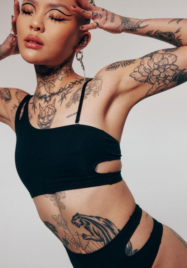 blush lingerie Bralette Asymétrique En Coton Mei Pang x Blush Pour Femmes Noir