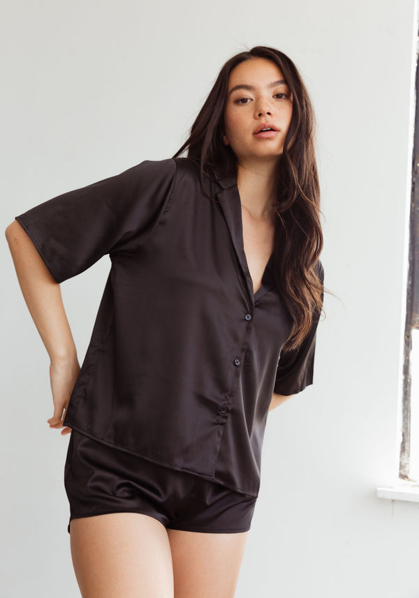 blush lingerie Chemisette En Satin After Hours Pour Femmes Onyx