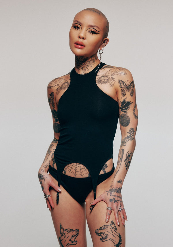 blush lingerie Débardeur Avec Porte-Jarretelles En Coton Mei Pang x Blush Pour Femmes Noir