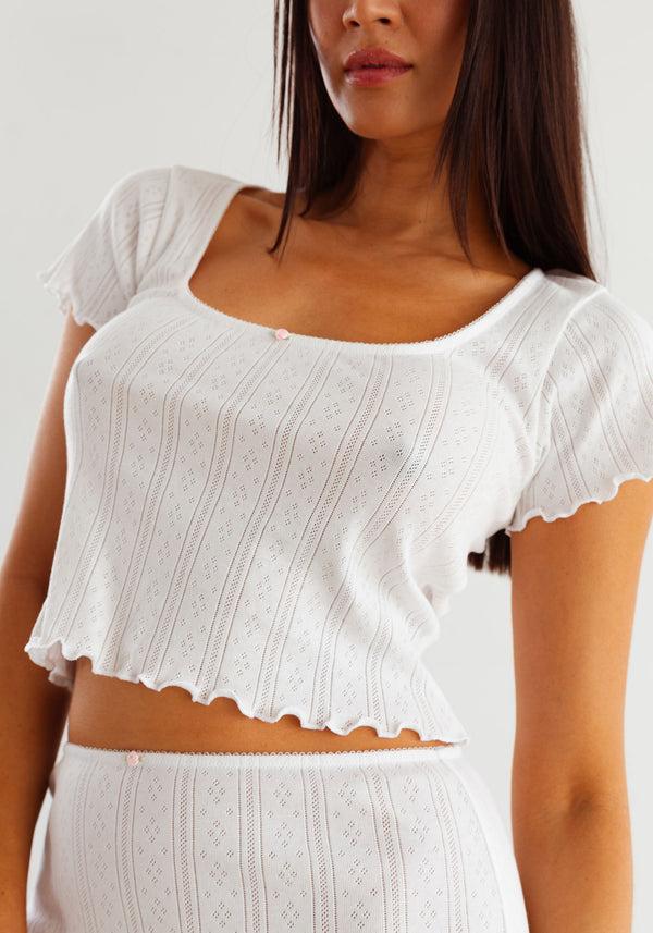 blush lingerie Haut Court Coton Pointelle Dream Pour Femmes Blanc