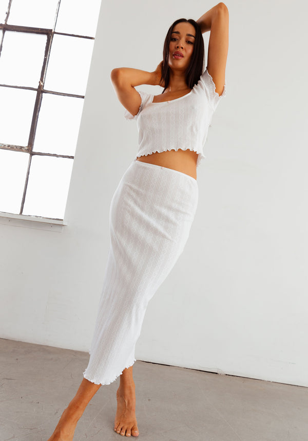 blush lingerie Jupe Midi Coton Pointelle Dream Pour Femmes Blanc