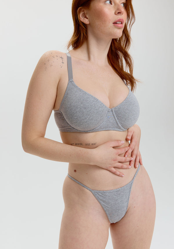 Blush Lingerie String The Cotton Pour Femmes Gris Chiné