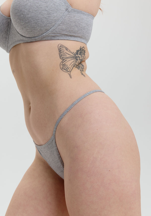 Blush Lingerie String The Cotton Pour Femmes Gris Chiné