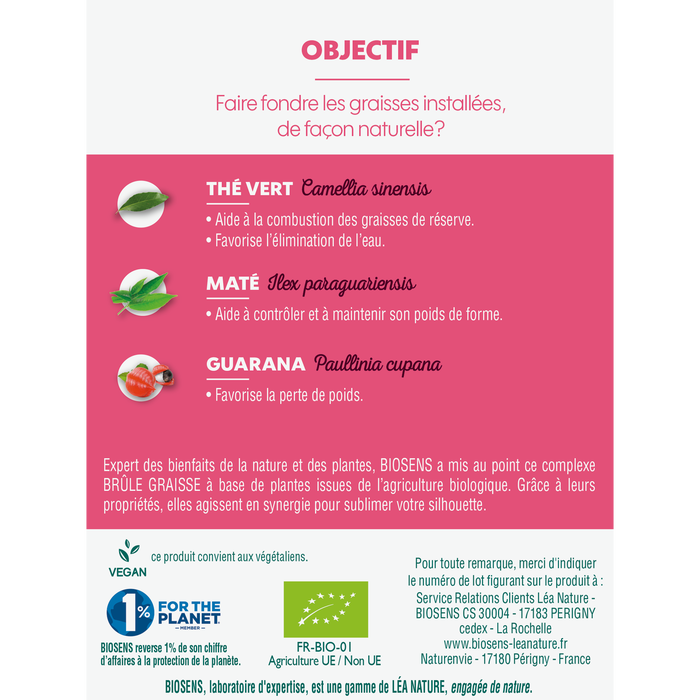 Boho Cosmetics Ampoule Brûle Graisse Thé Vert - Maté - Guarana - Biosens