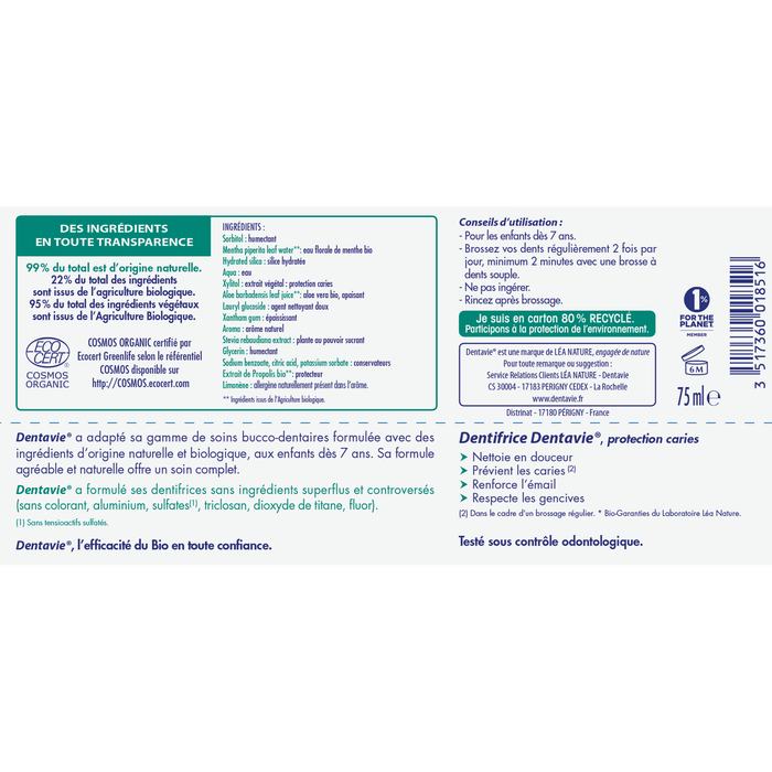 Boho Cosmetics Dentrifrice Junior + 7 Ans - Dentavie