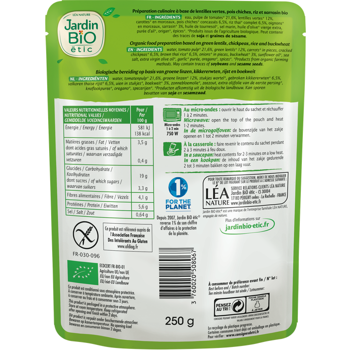 Boho Cosmetics Céréales Et Lentilles Cuisinées Sans Gluten - Jardin Bio Étic