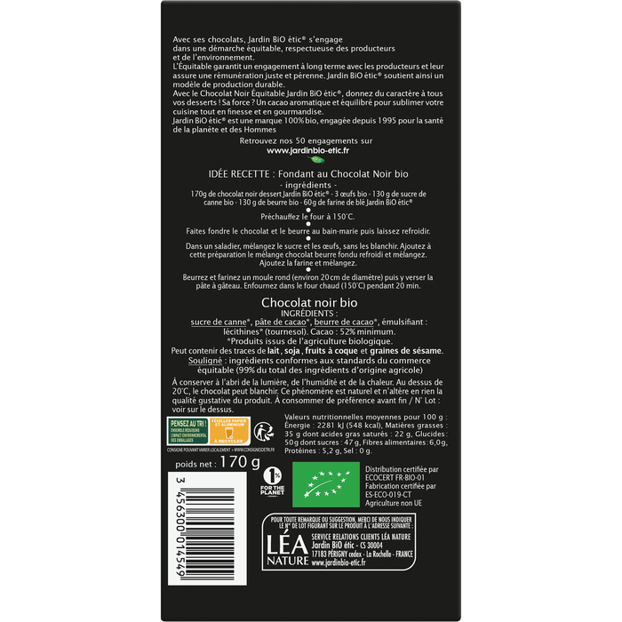 Boho Cosmetics Chocolat Noir Intense 70% Dessert - Jardin Bio Étic