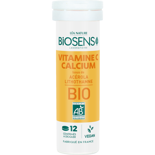 boho cosmetics Comprimé à croquer vitamine C Calcium Lithothamne Acérola - 24 comprimés - Biosens