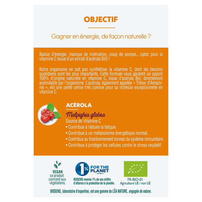 Boho Cosmetics Comprimés à Croquer Vitamine C Bio Acérola 500 - Biosens