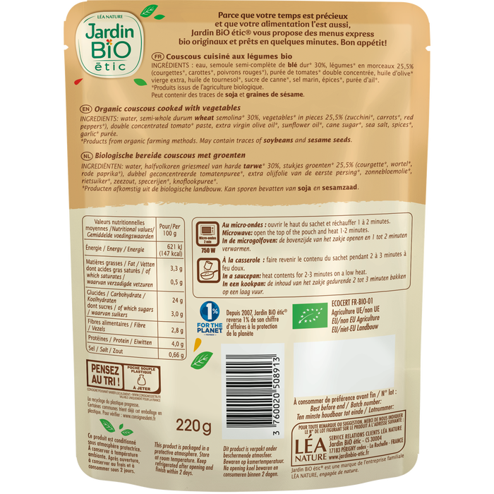 Boho Cosmetics Couscous Aux Légumes Bio - Jardin Bio Étic