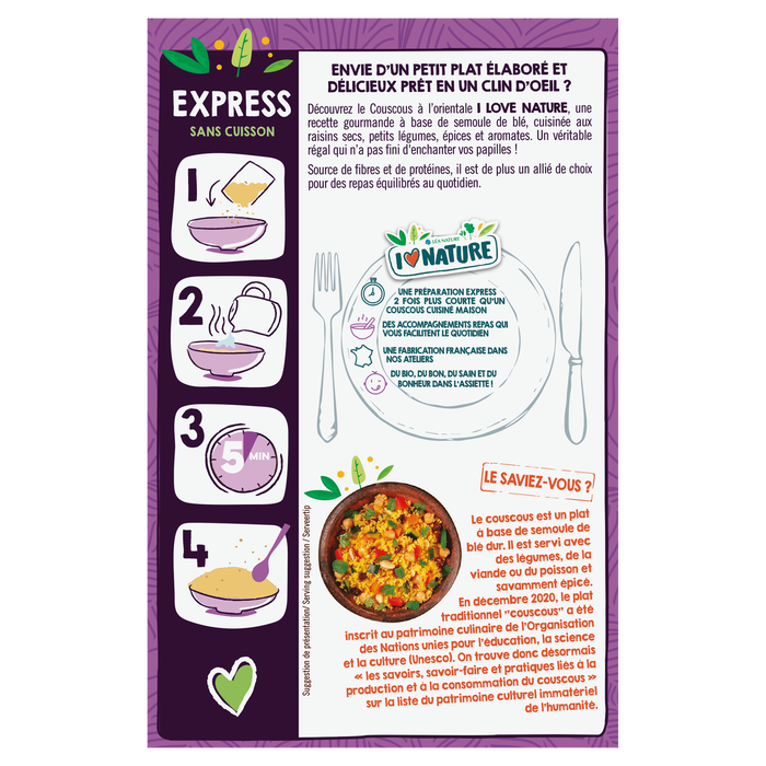 Boho Cosmetics Couscous Bio Raisins & épices 250g - I Love Nature