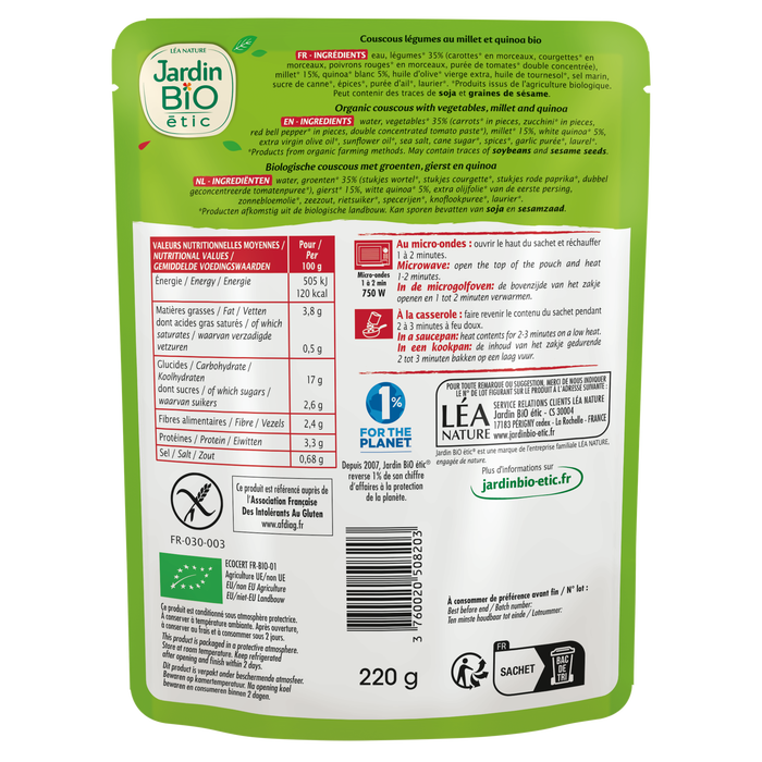 Boho Cosmetics Couscous Légumes Millet Et Quinoa Sans Gluten - Jardin Bio Étic