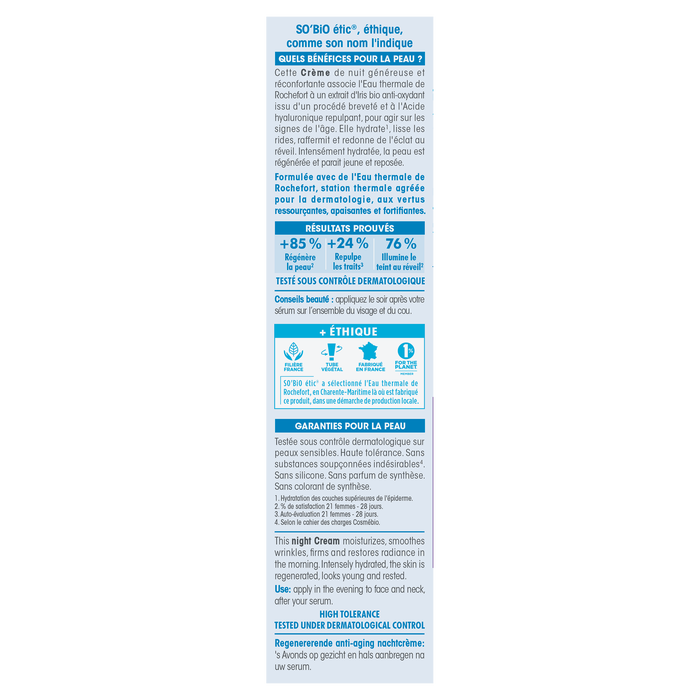 Boho Cosmetics Crème Nuit Anti-âge Régénérante La Source Thermale De Rochefort - SO'BiO étic