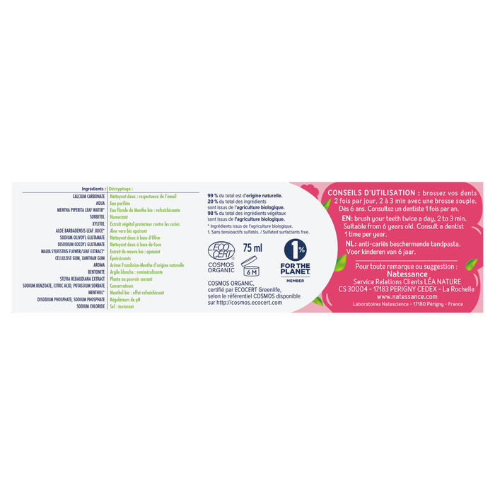 Boho Cosmetics Dentifrice Enfants - Framboise Menthe - Natessance