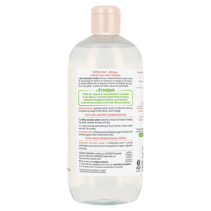 Boho Cosmetics Eau Micellaire Lactée - Mon Lait D'Ânesse - SO'BiO étic