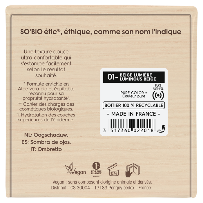 Boho Cosmetics Fard à Paupières - 01 Beige Lumière - SO'BiO étic
