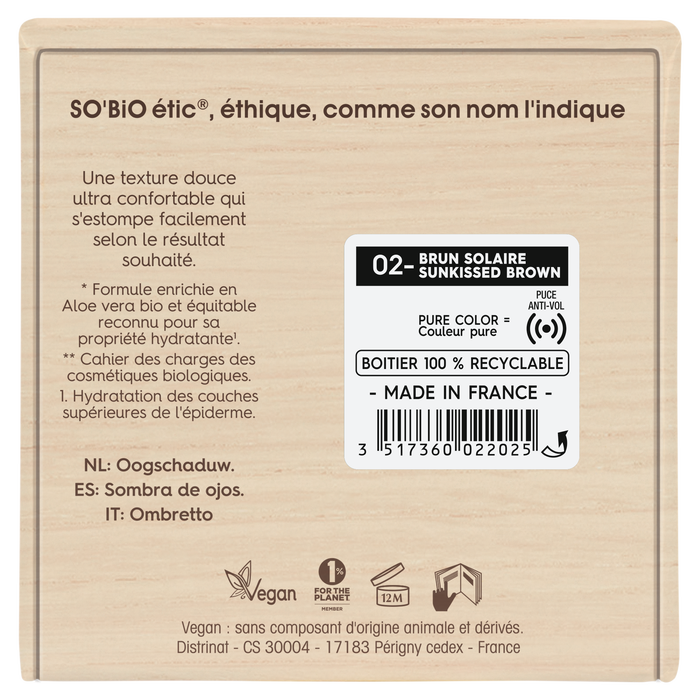 Boho Cosmetics Fard à Paupières - 02 Brun Solaire - SO'BiO étic