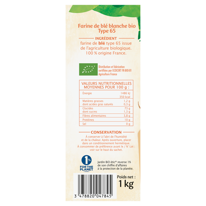 Boho Cosmetics Farine De Blé Blanche T65 - Jardin Bio Étic