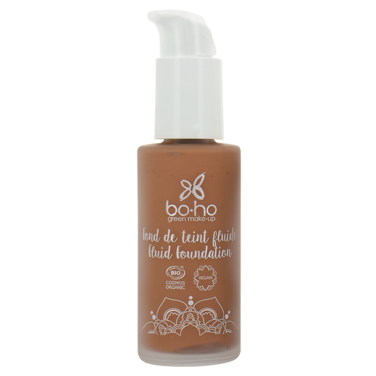 boho cosmetics Fond de teint fluide bio Brun froid peaux mates à foncées