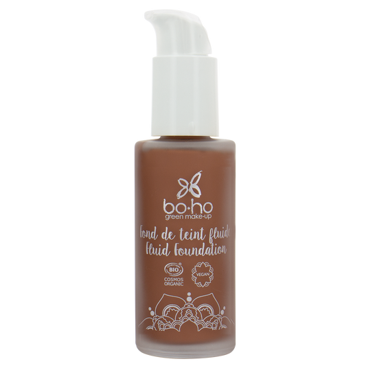 boho cosmetics Fond de teint fluide bio Cacao carnations mates à foncées