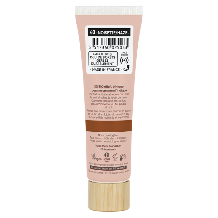Boho Cosmetics Fond De Teint Matifiant Mat Sensation - 40 Noisette - SO'BiO étic