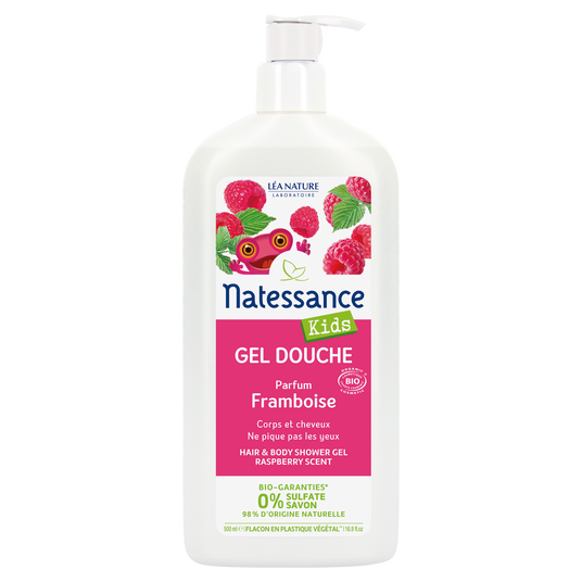 boho cosmetics Gel douche corps et cheveux Framboise bio 500 ml - Natessance Kids