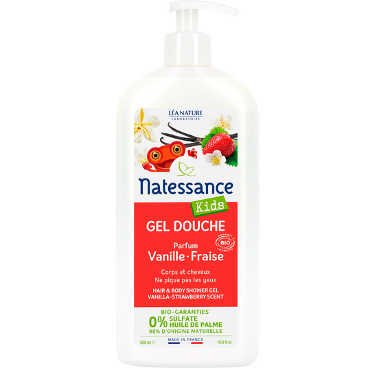 boho cosmetics Gel douche corps et cheveux Kids Vanille-Fraise 500ml - Natessance Kids