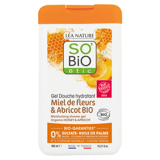 boho cosmetics Gel Douche hydratant¹ Miel de fleurs et Abricot Bio450 ml- SO'BiO étic