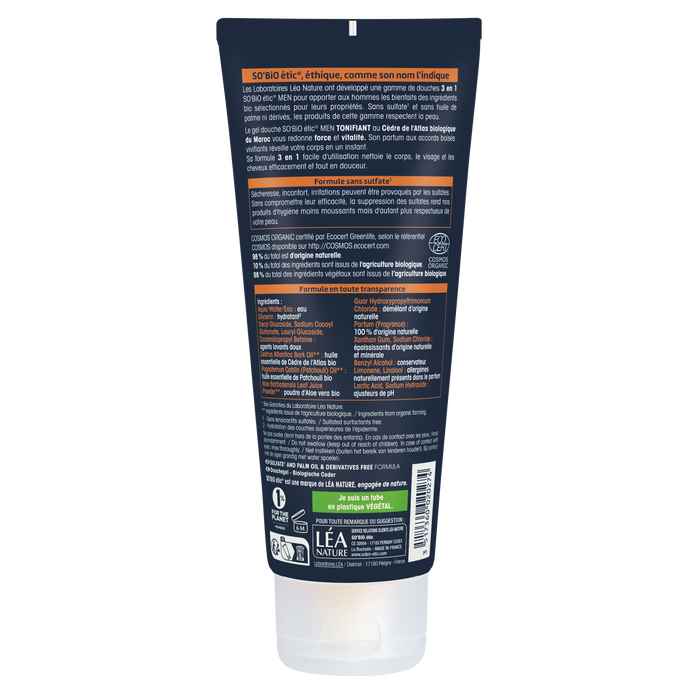 Boho Cosmetics Gel Douche Men 3 En 1 Cèdre Bio - So'BiO étic