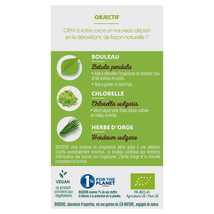 Boho Cosmetics Gelule Vegetale Détox - Herbe D'orge Bouleau Chlorelle - Biosens