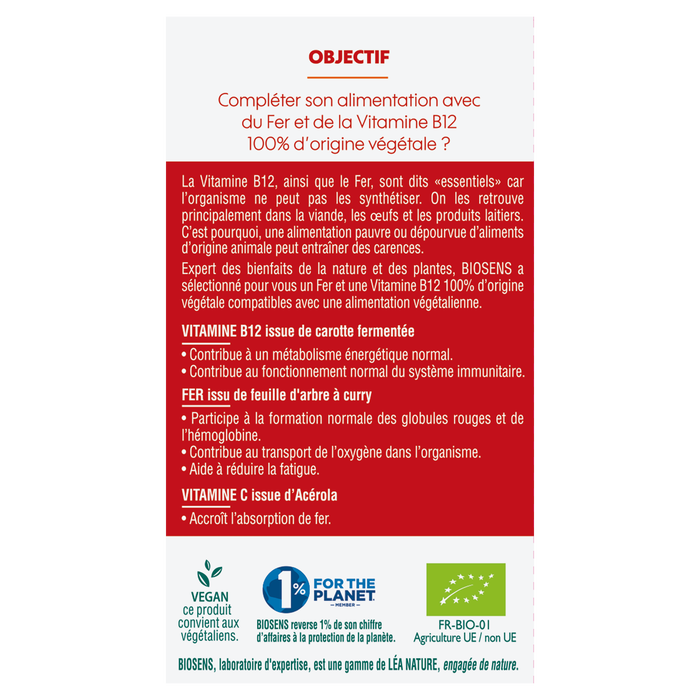 Boho Cosmetics Gélule Végétale Fer Et Vitamine B12 De Plantes - Biosens