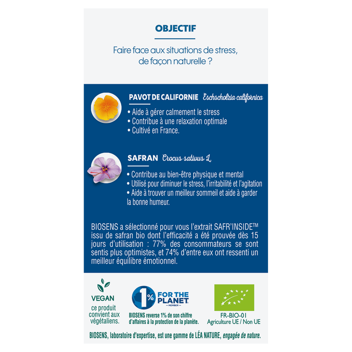 Boho Cosmetics Gélule Végétale Stress Control - Basilic Sacré Rhodiola - Biosens