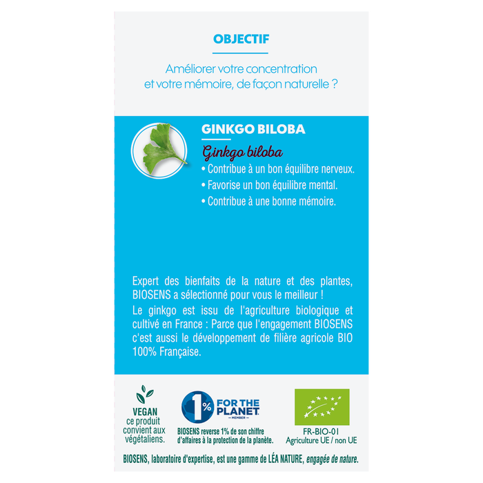 Boho Cosmetics Gélules Végétales De Ginkgo Pour Favoriser Mémoire Et Concentration - Biosens