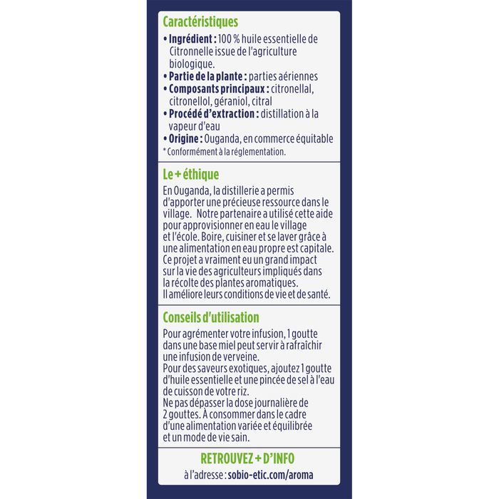 Boho Cosmetics Huile Essentielle Citronnelle Bio - SO'BiO étic