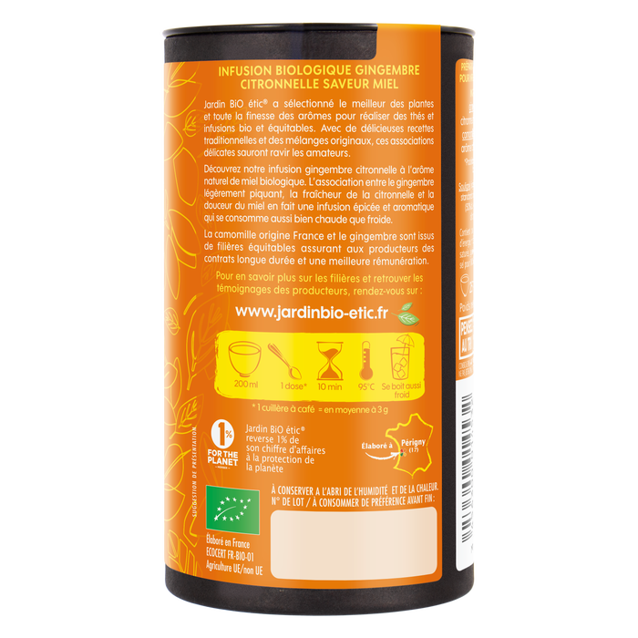 Boho Cosmetics Infusion Gingembre Citronnelle Saveur Miel Bio - Jardin Bio Étic