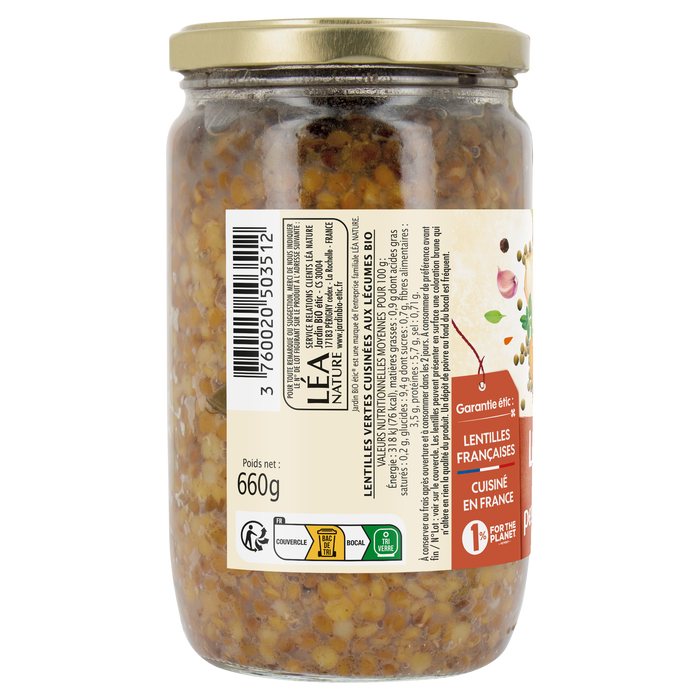 Boho Cosmetics Lentilles Cuisinées Légumes Bio 660 G - Jardin Bio Étic