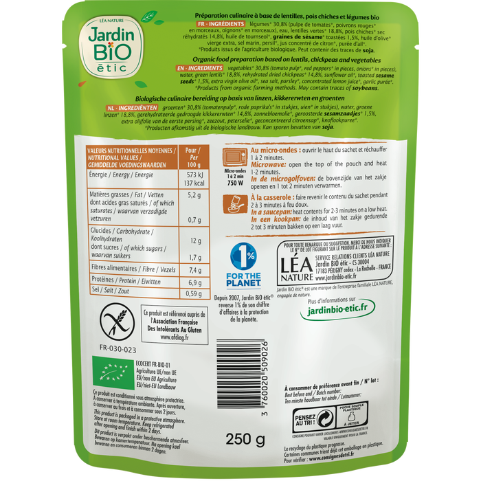 Boho Cosmetics Lentilles Et Pois Chiches Cuisinés Sans Gluten - Jardin Bio Étic