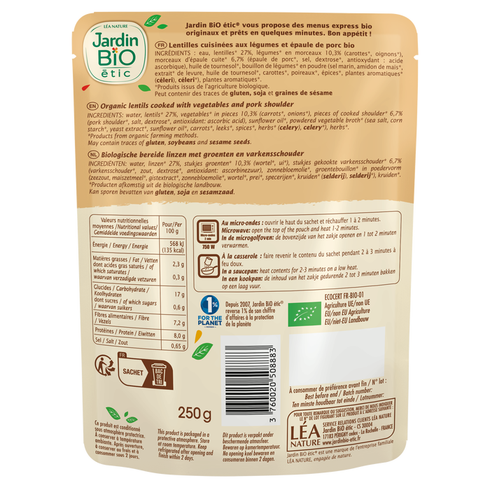 Boho Cosmetics Lentilles Façon Petit Salé Bio - Jardin Bio Étic