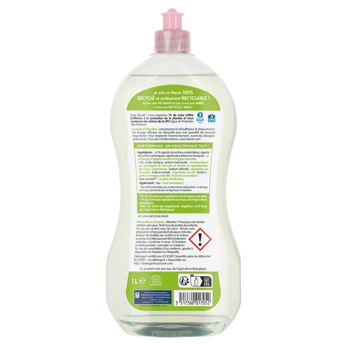 Boho Cosmetics Liquide Vaisselle Et Mains à L'Aloe Vera Bio Hypoallergénique - Grand Format - Biovie