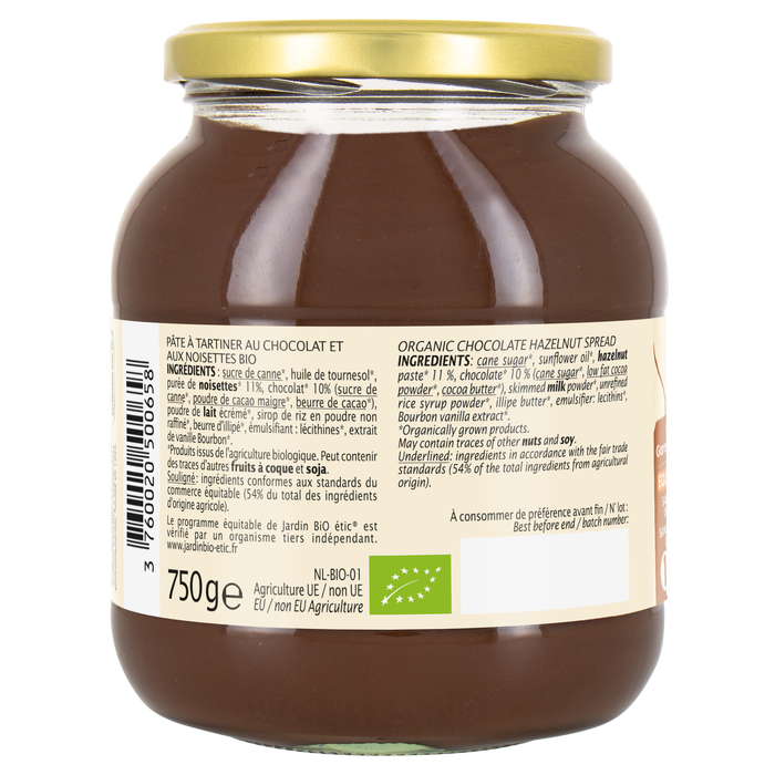 Boho Cosmetics Pâte à Tartiner Chocolat Noisette 750g - Jardin Bio Étic