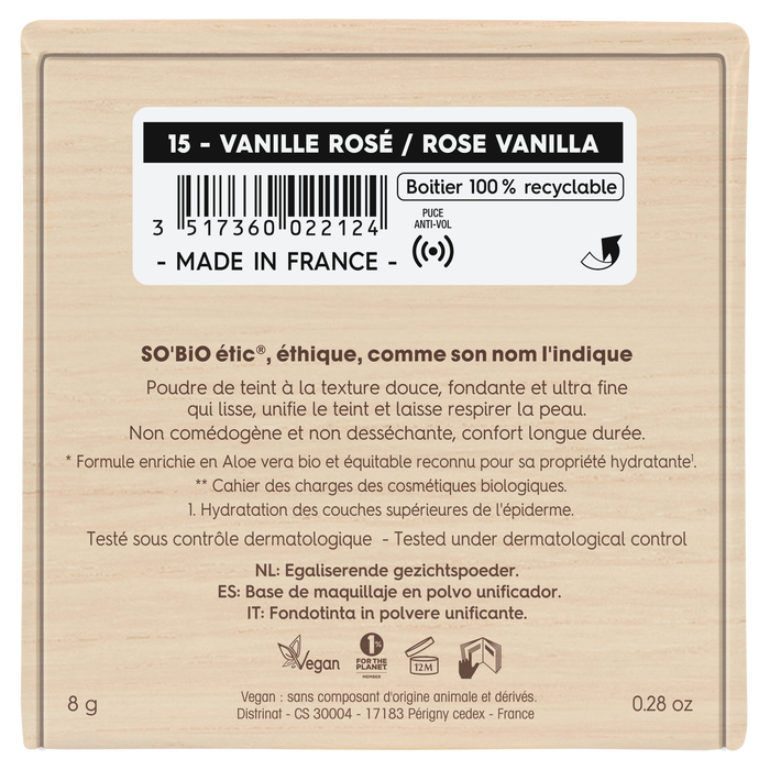 Boho Cosmetics Poudre De Teint Unifiante - 15 Vanille Rosé - SO'BiO étic