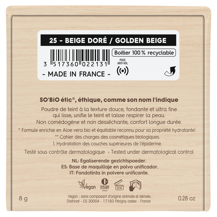 Boho Cosmetics Poudre De Teint Unifiante - 25 Beige Doré - SO'BiO étic